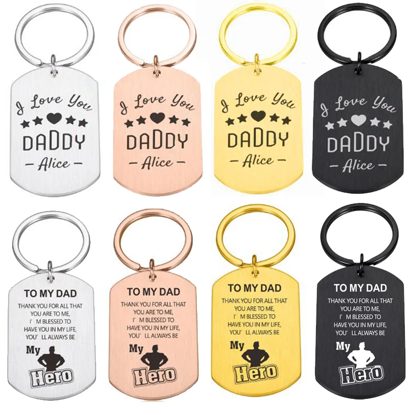 

To Dad Personalized Keychain Customized Name Key Chain Accessories Birthday Father's Day Gifts for Daddy Dear Hero Gift Keyring
