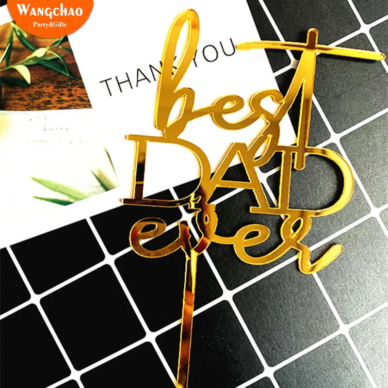 

3pc/bag Best Dad Ever Gold Acrylic Cake Topper Father's Day Cake Decoration Happy Birthday Theme Cupcake Topper Party Supplies