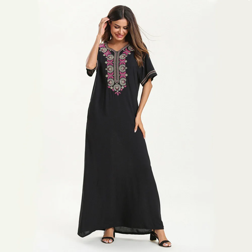 2019 Макси платье для женщин Летнее вышитое дизайнерское ТРАПЕЦИЕВИДНОЕ Свободное