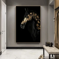 canvas painting for living room black and gold horse poster creativity room decoration light luxury animal print oil painting
