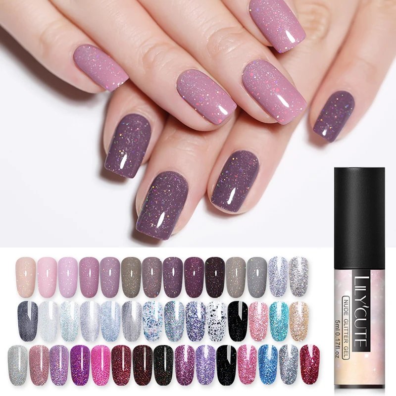 LILYCUTE 5ml Color Gel Polish Holographic Rainbow Glitter Sequins UV Soak Off Long Lasting Gel Polish Nail Art Varnish