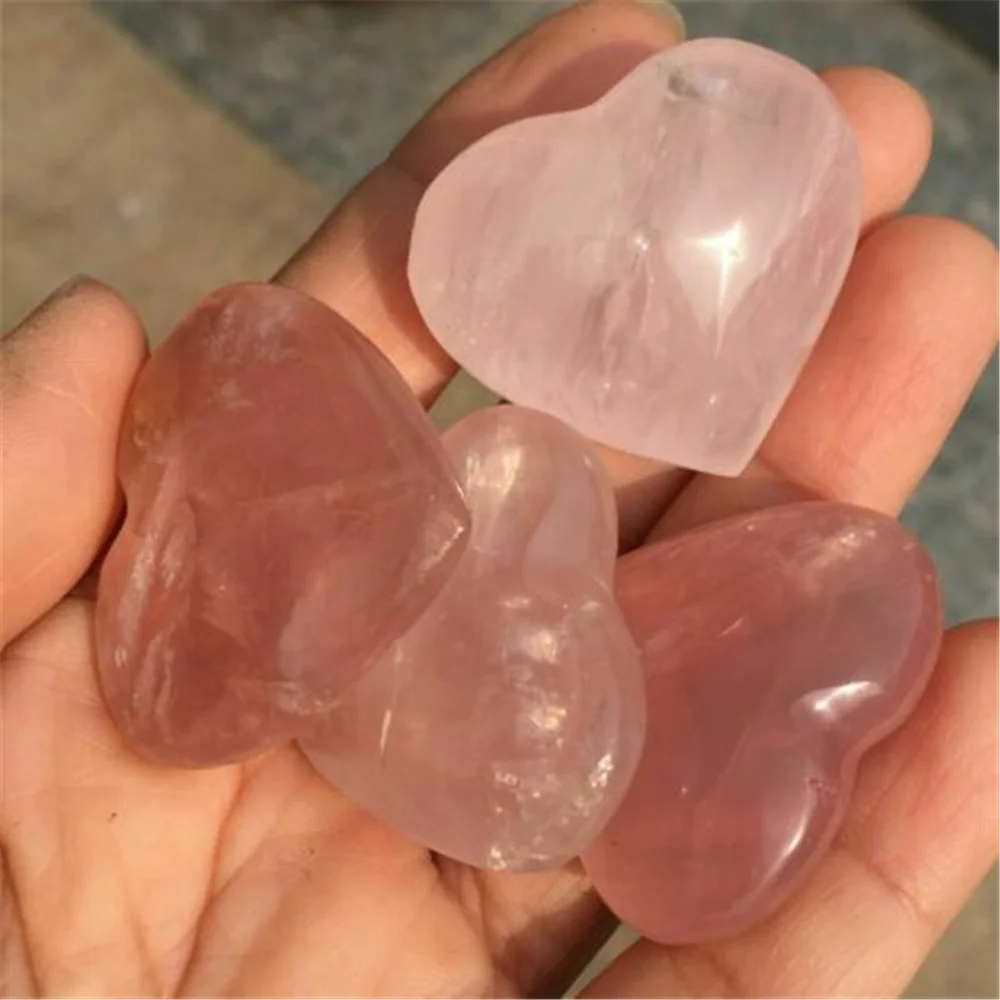

40mm Natural Pink Rose heart shape Quartz Crystal heart Healing Gemstone 1pcs