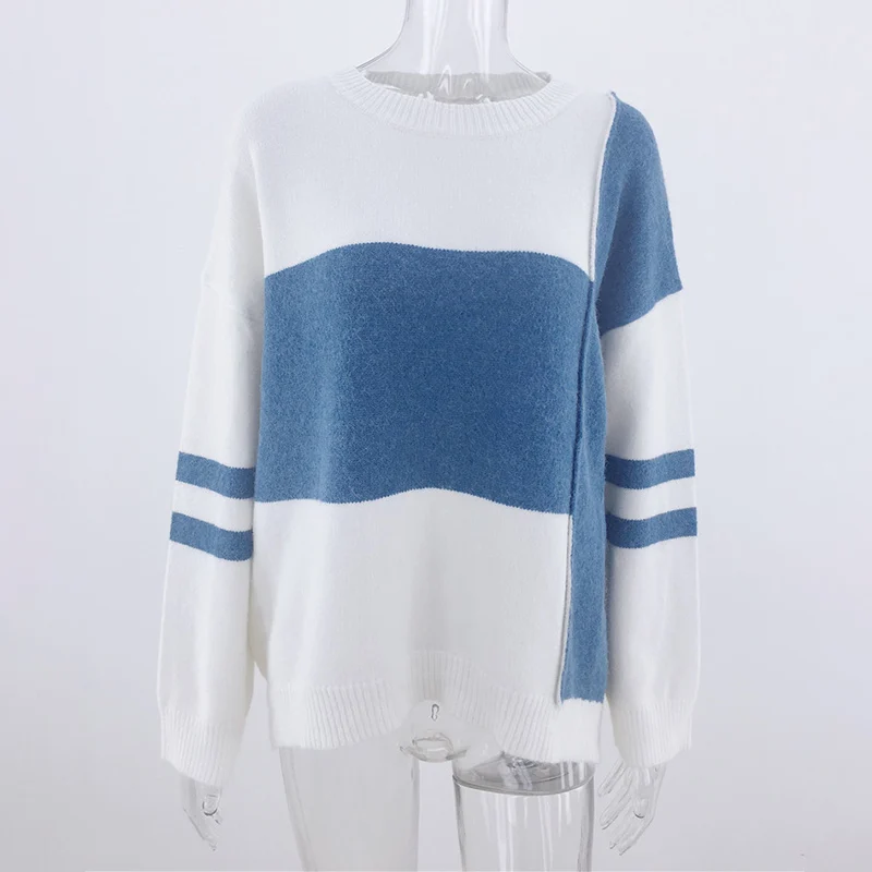 

Women Stripes Contrast Color Sweater Europe Patchwork Batwing Sleeve Ladies Pullover Casual Female Spring Autumn Sweaters