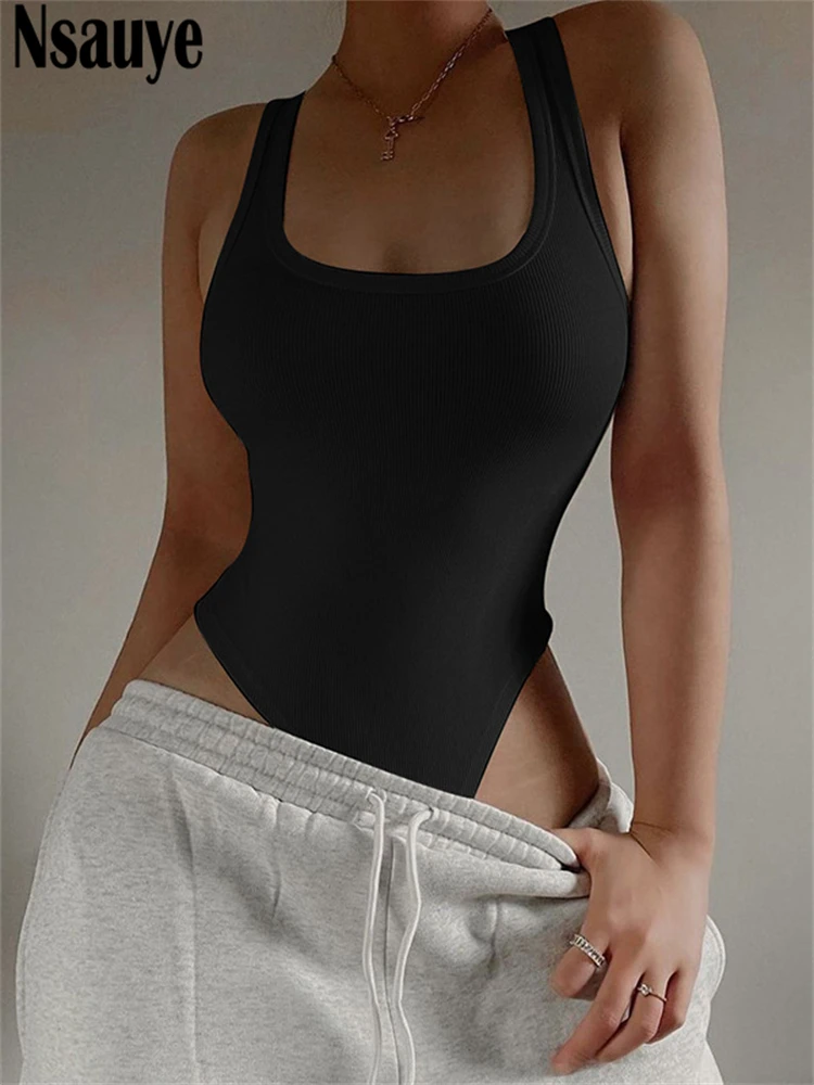 

Nsauye Sleeveless Black Long Sleeve Bodysuit Y2K Skinny Overalls For Women Sexy Club Body T Shirt Tops Urban Short Rompers 2021