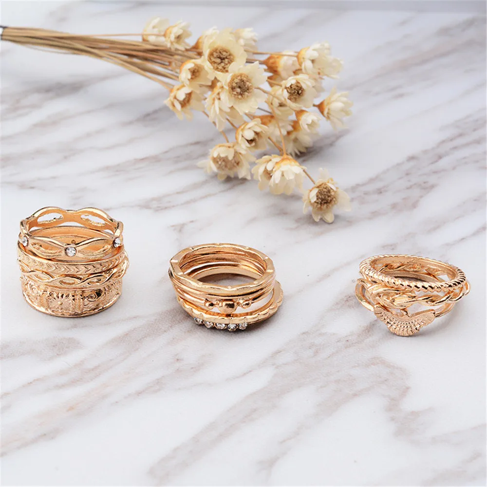 

12pcs/set Geometric Twisted Knotted Twist Line Carved Ring Gold Rings Fashion Simple Fine Circle Little Knuckle Midi Finger Ring