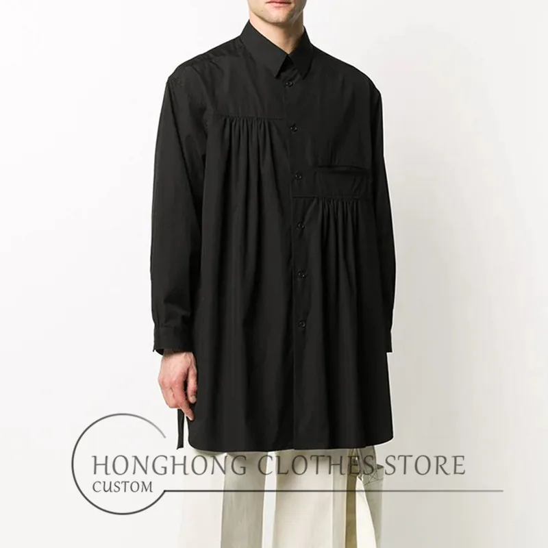 The  new design combed cotton men's shirt M-6XL!Extra large, dark pleated Men's clothing