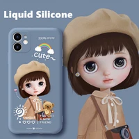 asina cute cartoon case for iphone 11 12 13 pro xr xs max soft liquid silicone girl bumper cover for iphone 6 7 8 plus fundas