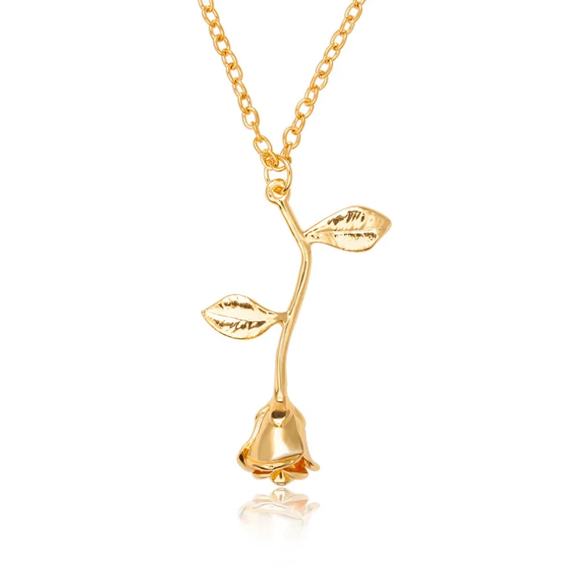 

Exquisite Roses Bouquet Pendant Necklace Ladies Jewelry Rose Gold Silver Alloy Chains Girly Necklaces Romantic Gift for Women