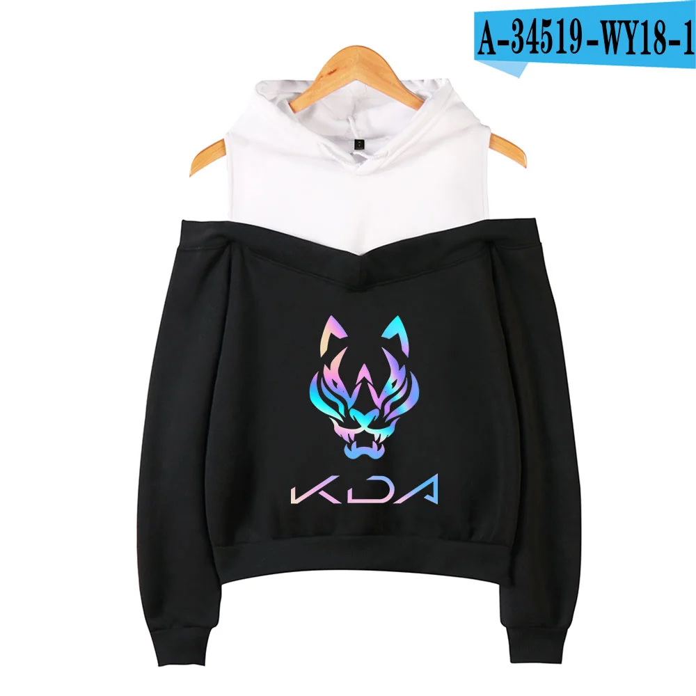 

Толстовка Kda The Baddest Harajuku с открытыми плечами, свитшот, Женские повседневные пуловеры с капюшоном на осень и зиму, с рисунком Kawaii, Полный Рисун...