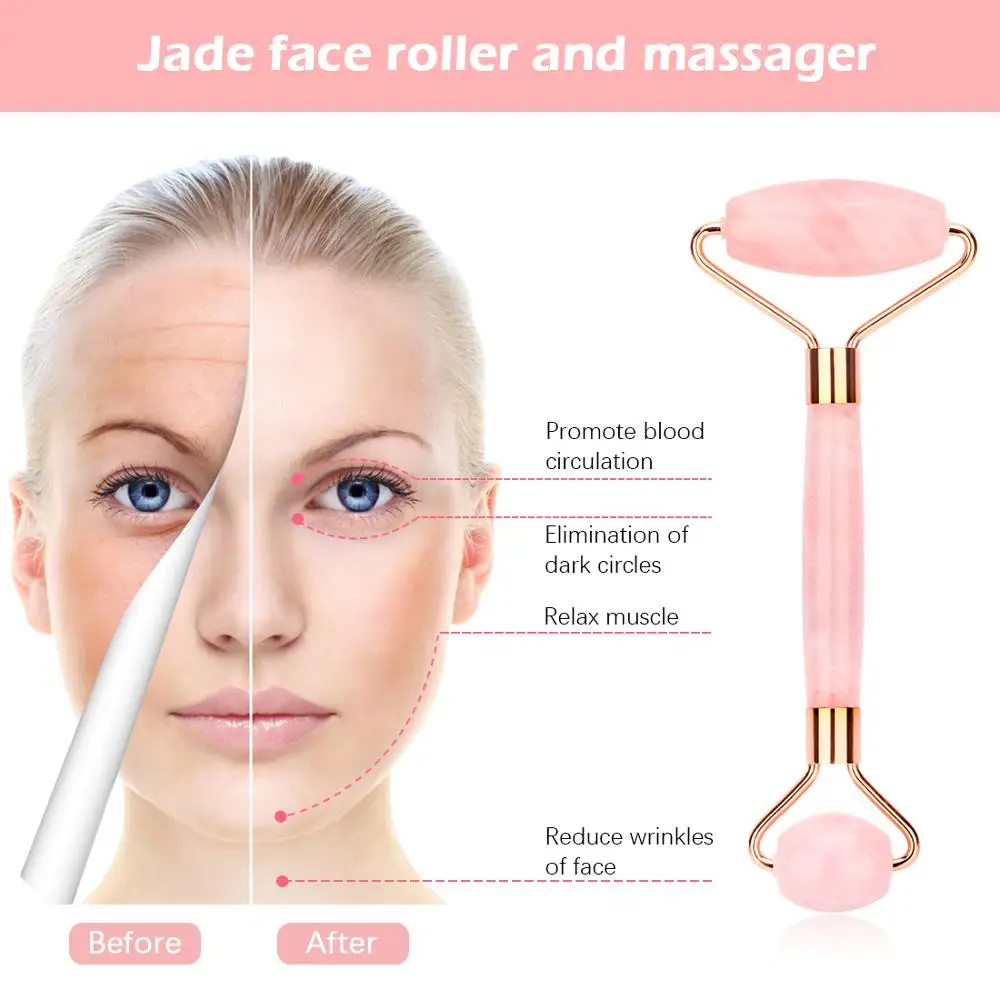 

Rose Quartz Roller Massager Natural Jade Face-Lifting Massager Facial Massager Roller Slimming Jade Scraping Mask Brush Set