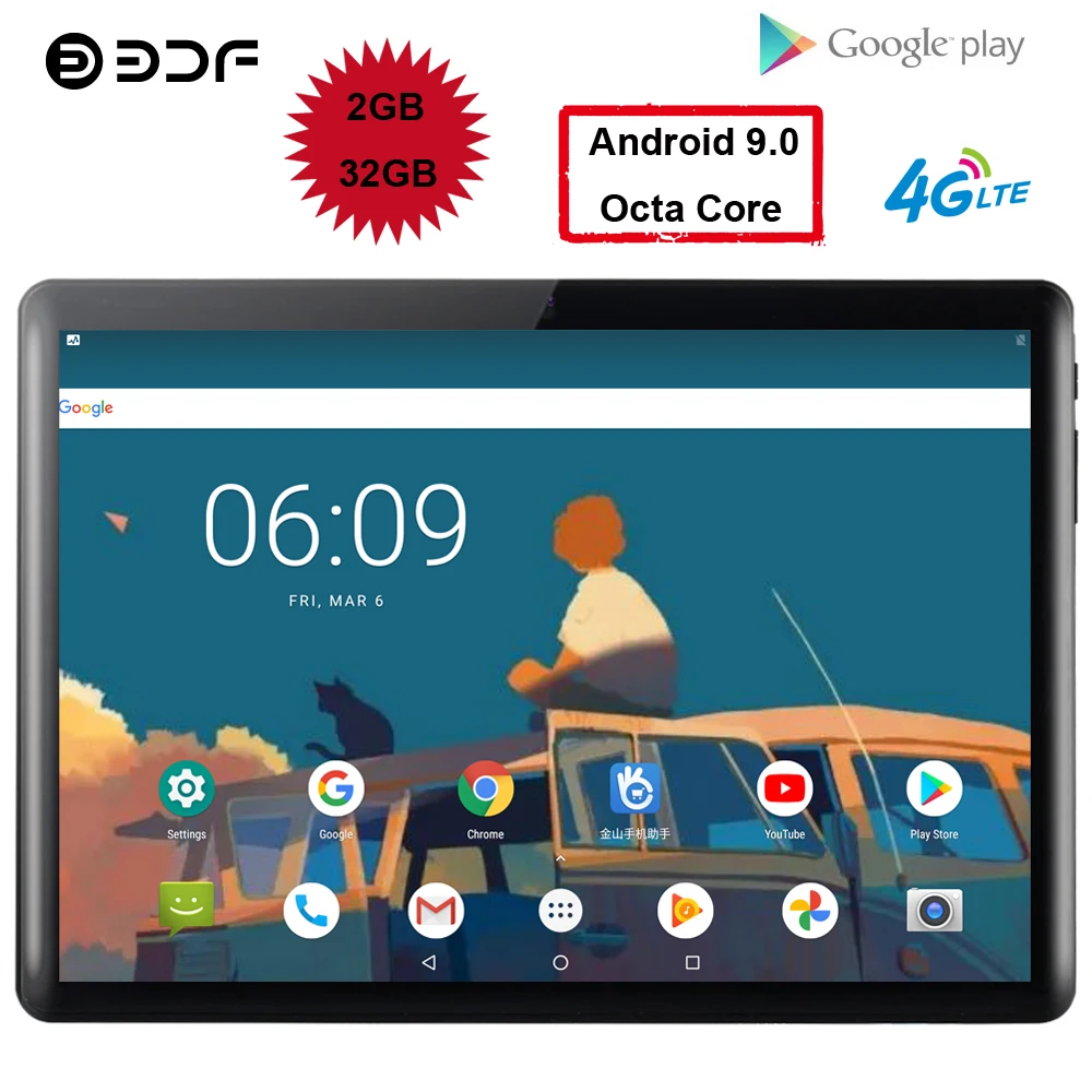 BDF супер вид 10 1 дюймов планшетный ПК с системой андроида и 9 0 Octa Core 2 Гб/32 ГБ Wi Fi