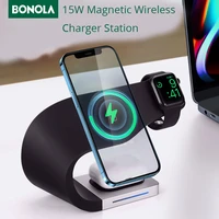 Bonola Magnetic Wireless Charger Stand for iPhone Plus Fast Charging Stand for Apple Watch 4 AirPod Pro 3