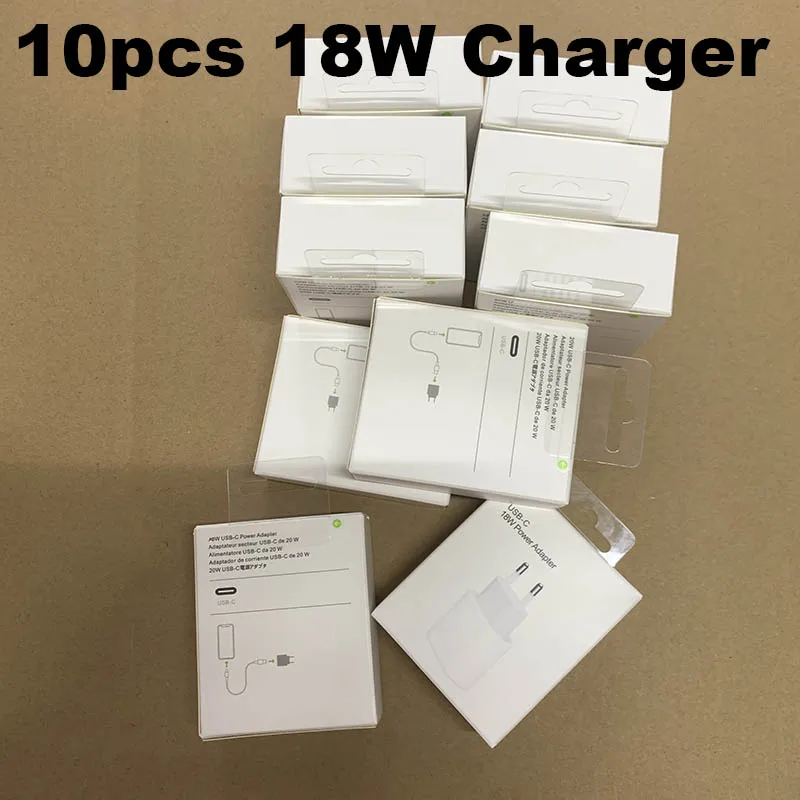 

10 sets 18W fast charger For iPhone 12 Pro USB C C2L Adapter EU charger QC3.0 for Apple 11 cables Charger with Original Box 20w