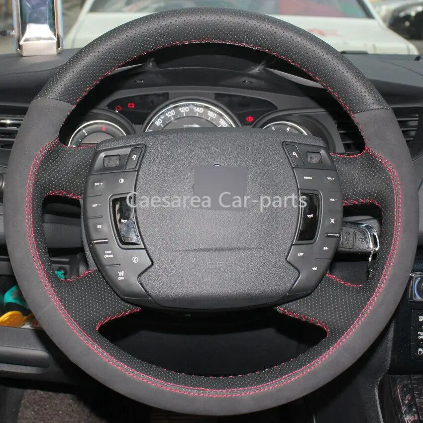 

Black Leather Suede Hand-stitched Car Steering Wheel Cover for Citroen C5 08-17