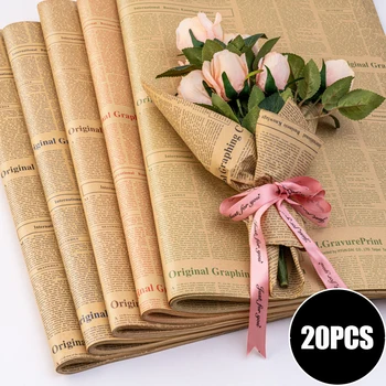 10/20pcs Wrapping Paper Kraft Paper Craft Paper Floral Wrapping Paper Gift Packing Paper English Home Decoration Party Supply 1