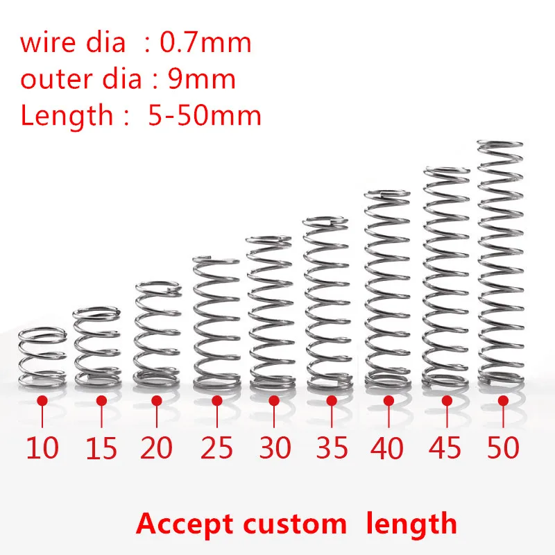 

20Pcs/lot 0.7mm 0.7x9mm Stainless Steel Compression Spring wire diameter 0.7mm outer diameter 9mm length 5-50mm