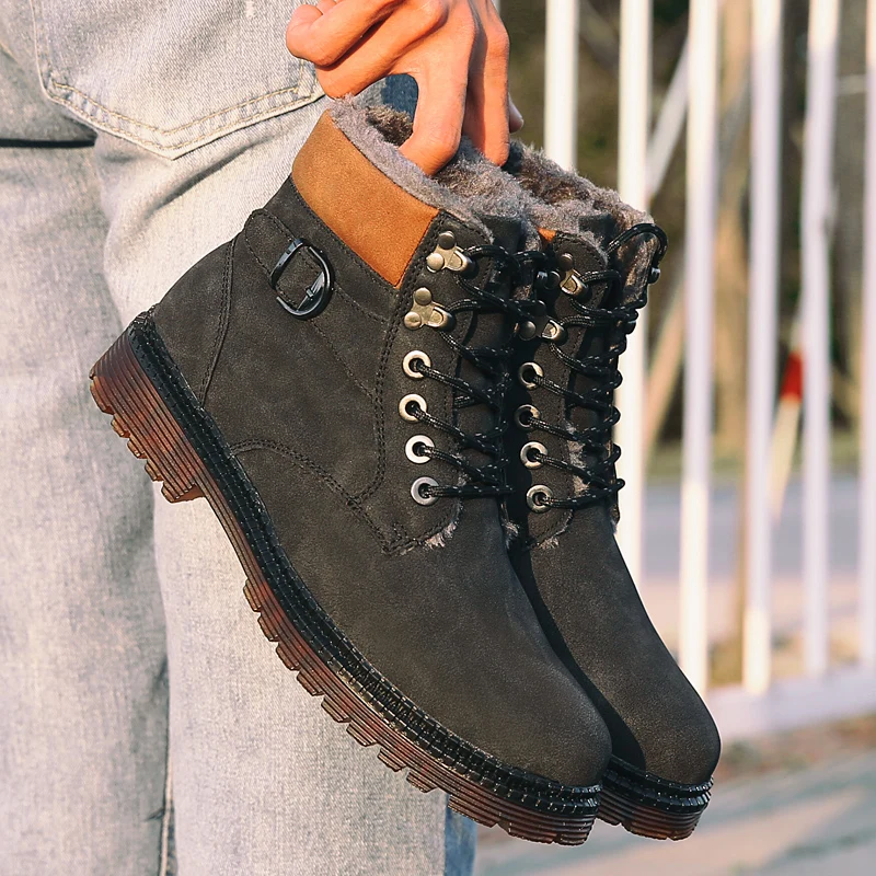 Зимние мужские ботильоны на меху Роскошная брендовая кожаная повседневная обувь