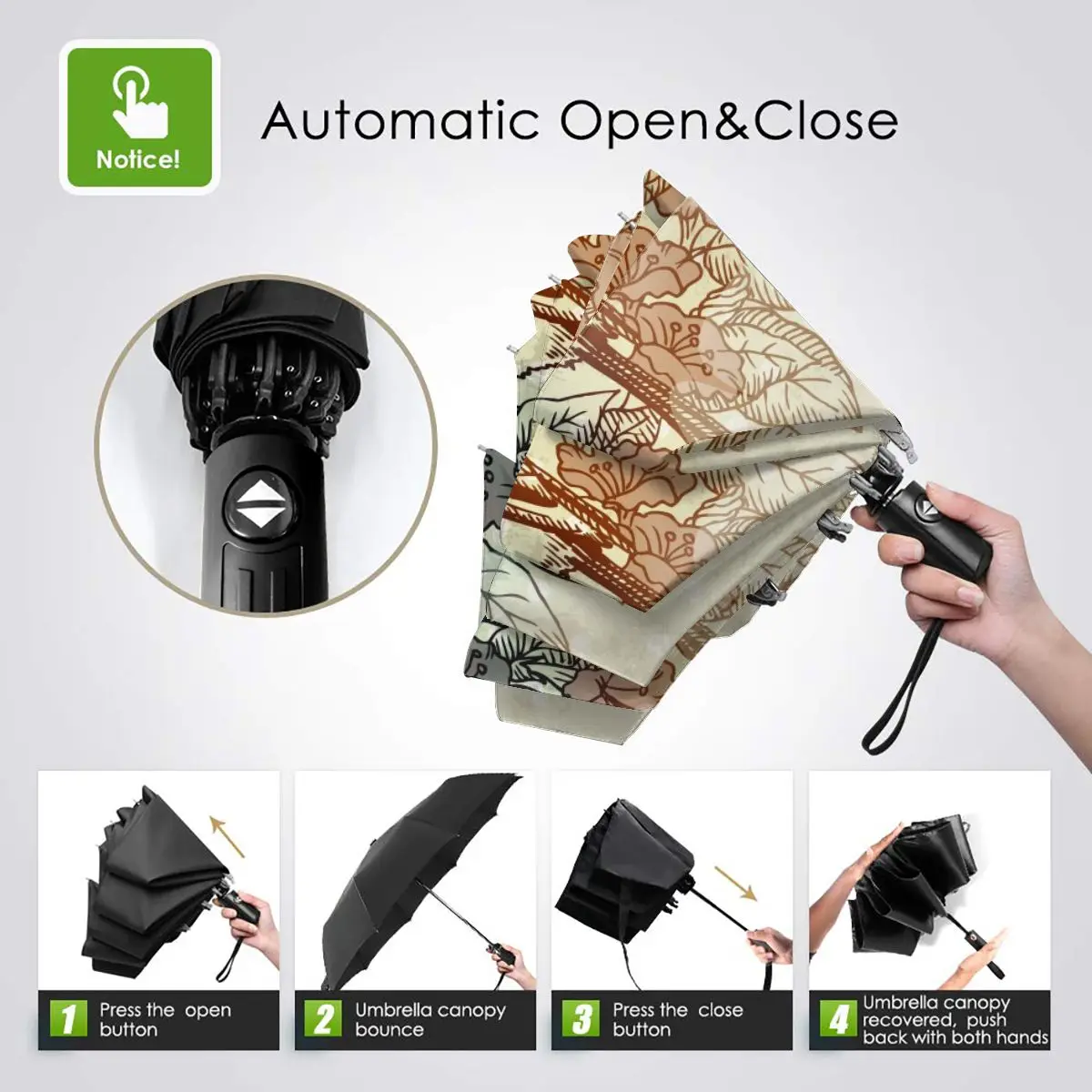 Comprare Uccelli Con Vintage Fiori Royalty Antivento Automatico Pieghevole Invertito Ombrello Portatile Paraguas Per Uomo Donna