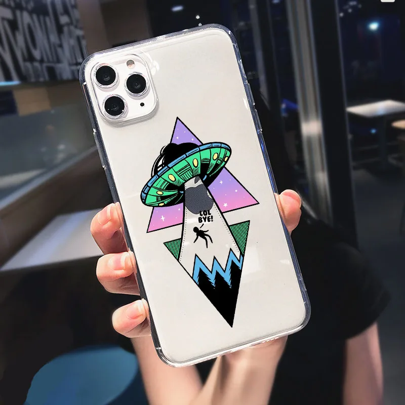 

Cartoon cute funny alien Soft Case For iPhone 12 Pro Max 11Pro SE 2020 6 6s 7 8 Plus Silicone Cover Coque For iPhone XR X Xs Max