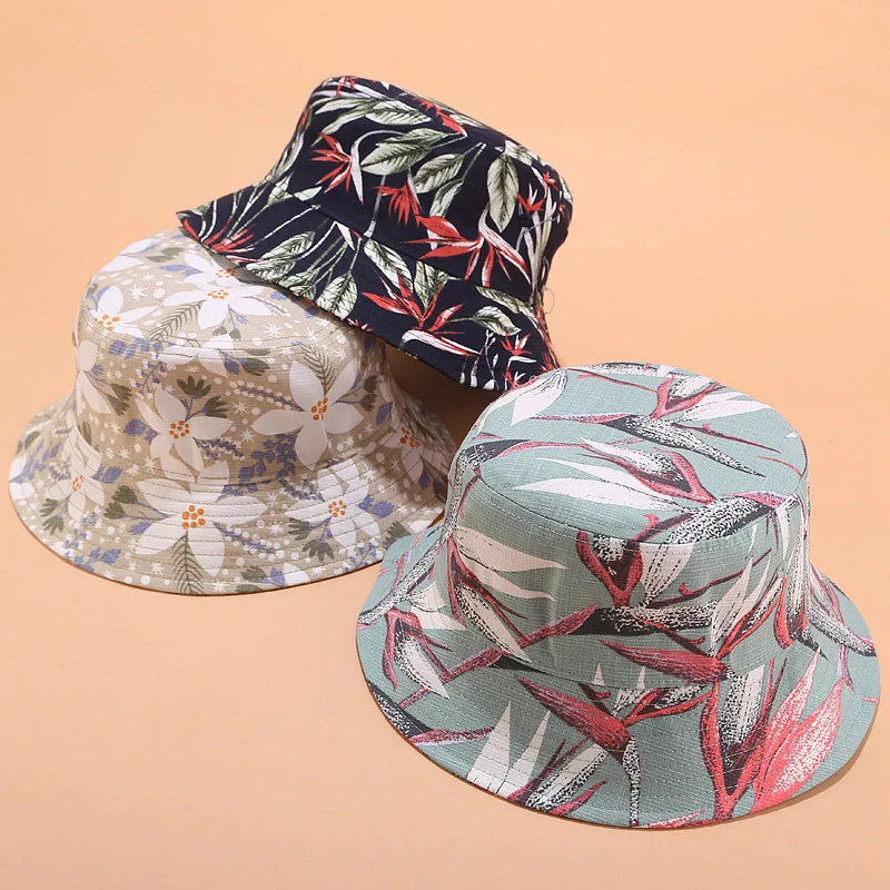 

Fashion Flower Printing Bucket Hat Women Summer Panama Fisherman Hats Foldable Sunshade Bucket Cap Street Trend Flat Top Hats