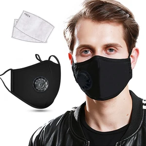 Маска для лица с изображением рта маски хлопок с клапаном фильтра с активированным углем PM2.5 Многоразовые моющиеся респиратор ветрозащитный для мужчин женщин мужчин детей