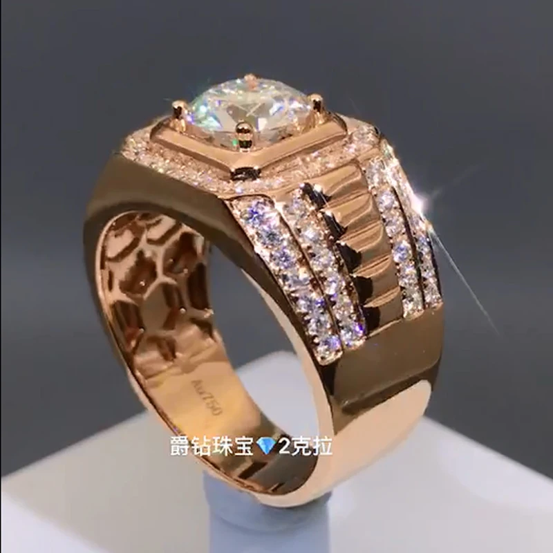 Мужское прямоугольное кольцо с бриллиантами Moissanite роскошное из розового золота