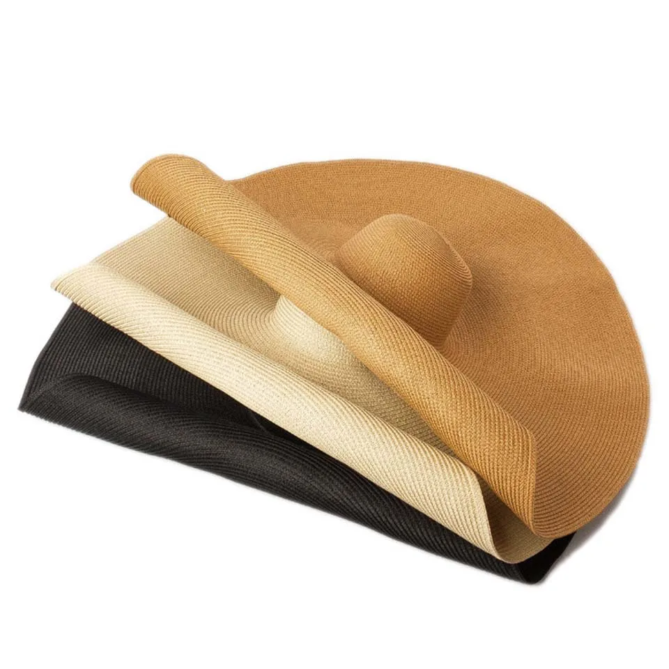 

Fashion 30CM Wide Brim Oversized Beach Hats For Women 80CM Large Straw Hat UV Protection Summer Foldable Sun Shade Hat
