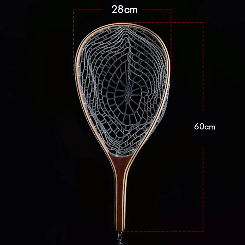 

Durable Wooden Handle Fly Fishing Hand Dip Net Rubber Fishing Net Fishing Tool Supplies