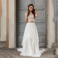 macdugal wedding dress 2021 elegant o neck lace sleeveless button beach party bride gown aplliques sexy vestido de novia civil