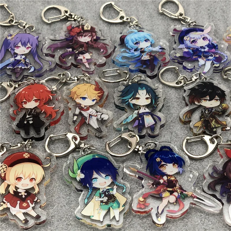 

Game Genshin Impact Tartaglia Morax Xiao Barbatos Keychain Badge Accessories Cosplay Props Cartoon Backpack Pendant