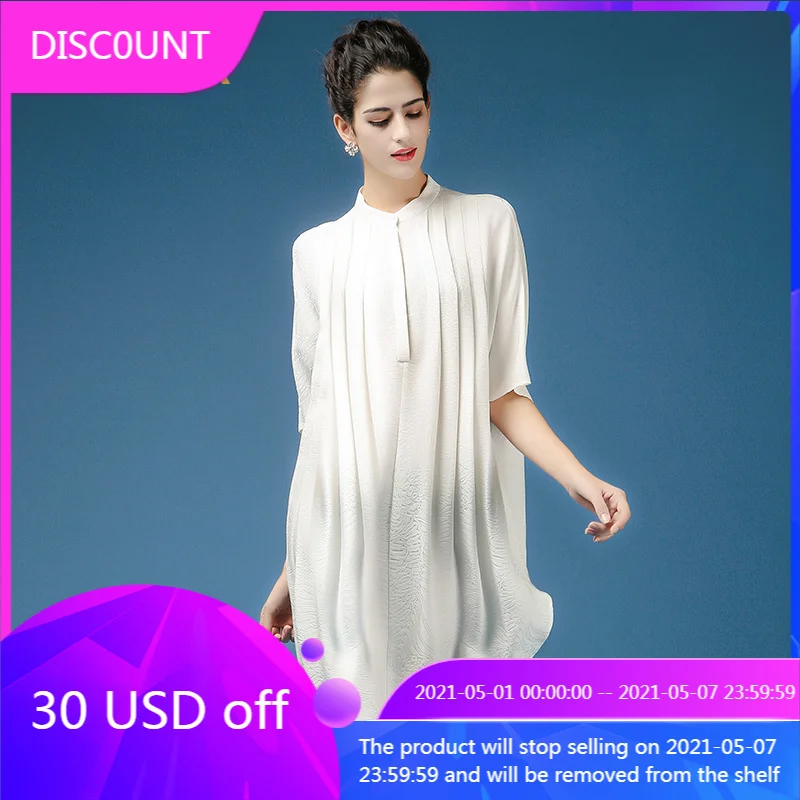 VOA белая 100% Шелковая футболка повседневные офисные женские топы на весну с коротким рукавом корейская