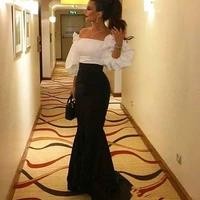 black and ivory evening dresses off the shoulder puffy 34long sleeves floor length mermaid prom gowns vestidos de fiesta