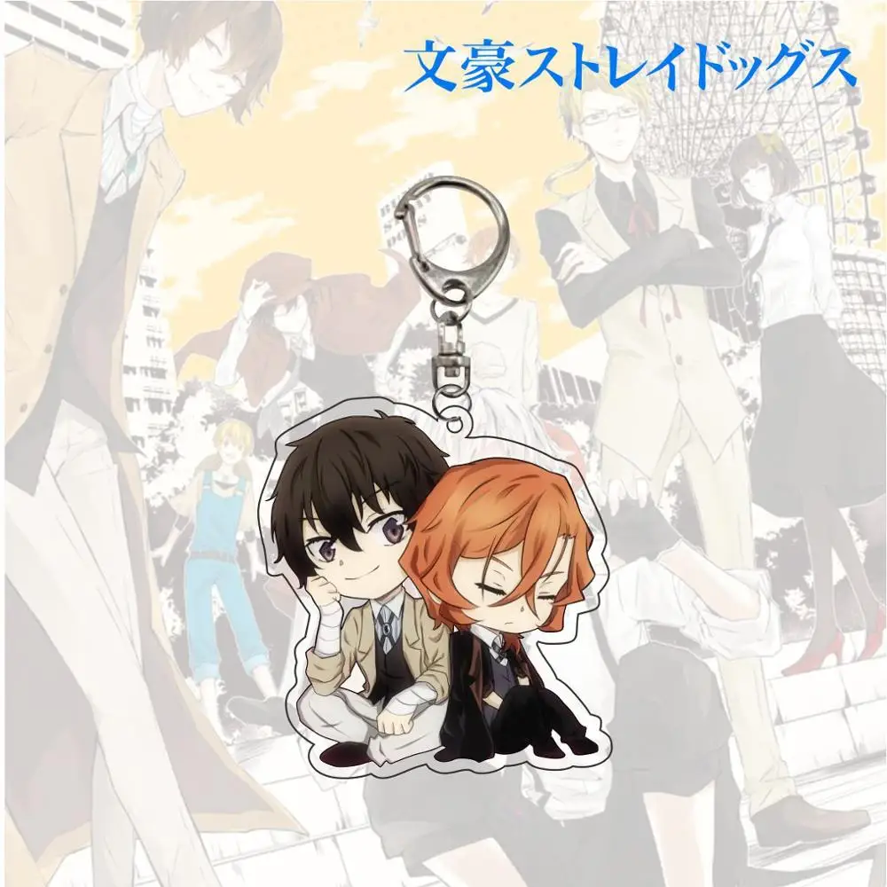 

Animation Bungo Stray Dogs Keychain Double Sided Key Chain Acrylic Pendant Anime Accessories Cartoon Backpack pendant Key Ring