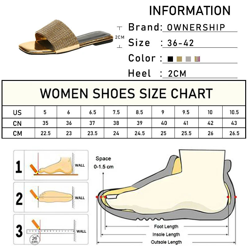 

Women Crystal Slippers 2020 Summer Women's Square Toe Slides Woman Outdoor Flats Ladies Casual Footwear Female Shoes Plus Size