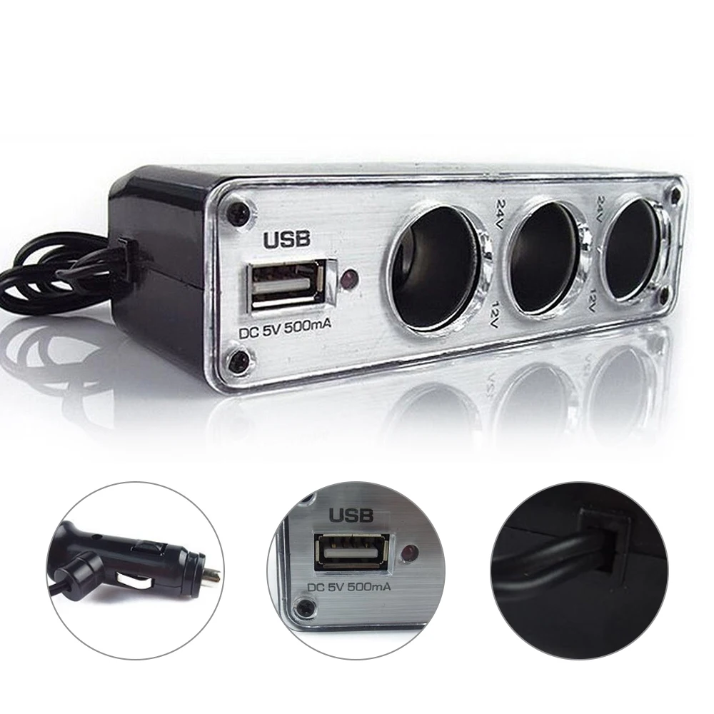 Автомобильный прикуриватель с несколькими гнездами тройной разветвитель USB