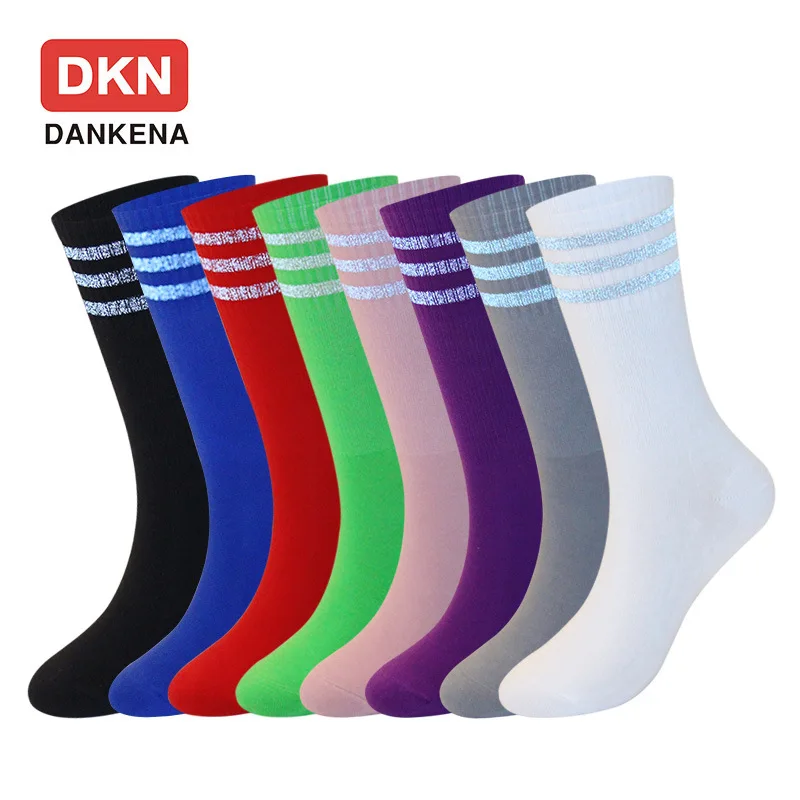 DKN студенческие хлопковые носки полосатые флуоресцентные дикие дышащие