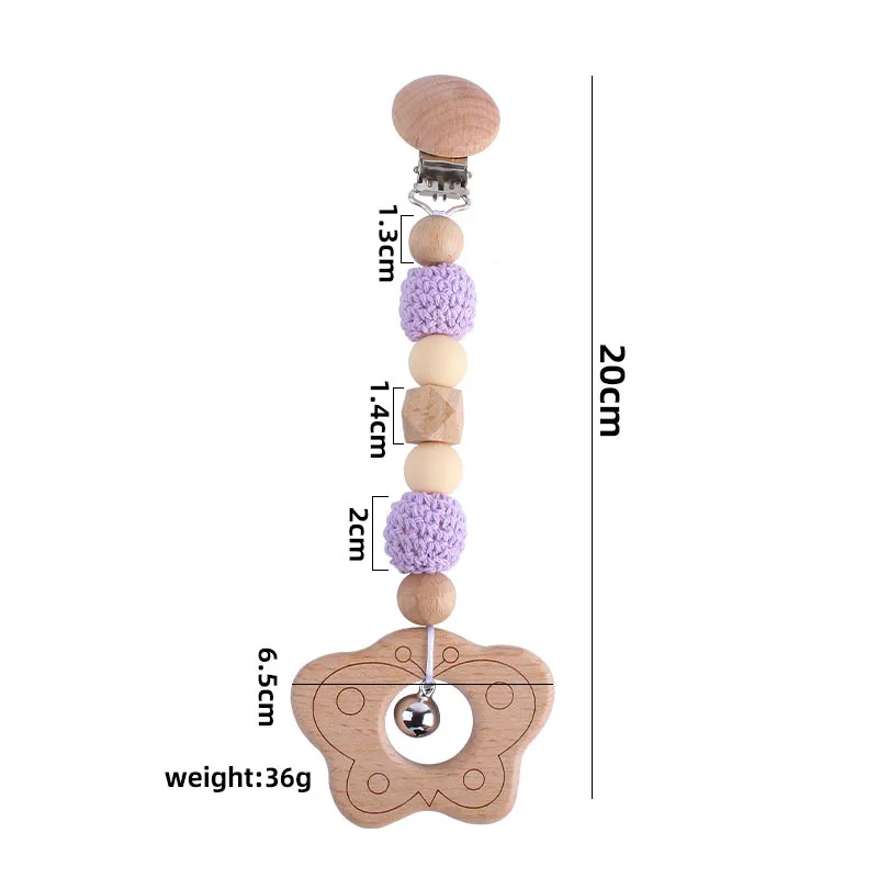 Kissteether 1 Uds beb&eacute; de madera mordedor de BPA libre haya roedor Crochet madera chupete de cuentas colgante campanas chupete cierre juguete para regalo-5