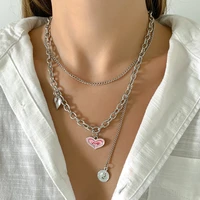 stainless steel chain with heart pendants necklace for women fashion layered thick chains necklaces on neck 2022 fashion jewelry