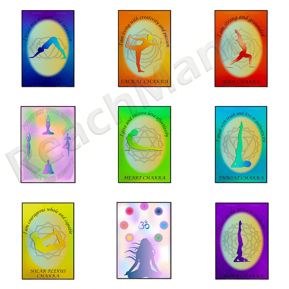 

Meditation 7 chakra symbol ohm halo particles gradient protect your energy affirmation printing art, reiki yoga poses, gradient