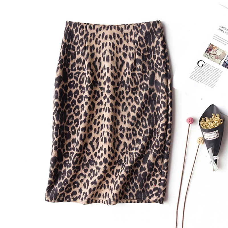 Новая Ретро леопардовая Рабочая Юбка Модная высокая талия тонкая Корейская
