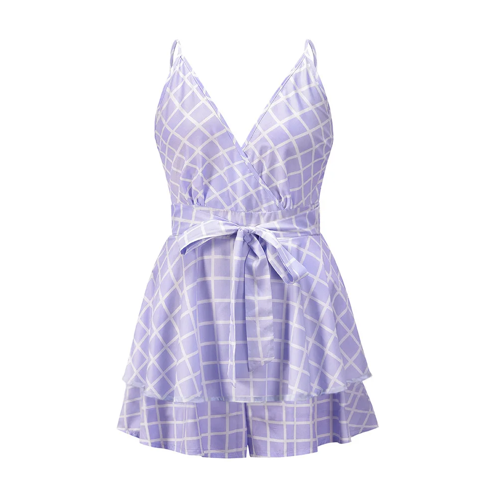 

VANOVICH 2021 New Spring and Summer Women's Playsuits Plaid Wild Fashion Ladies Playsuits Europe Casual Women Clothing