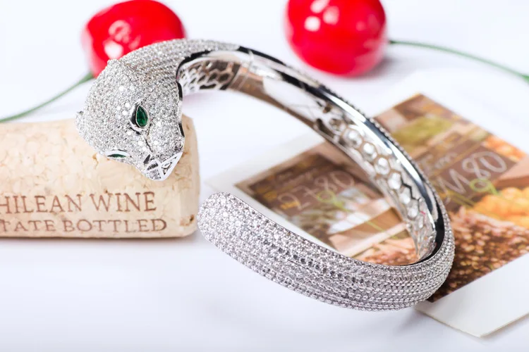 Женский браслет с головой леопарда элегантный медный фианитом класса ААА в виде