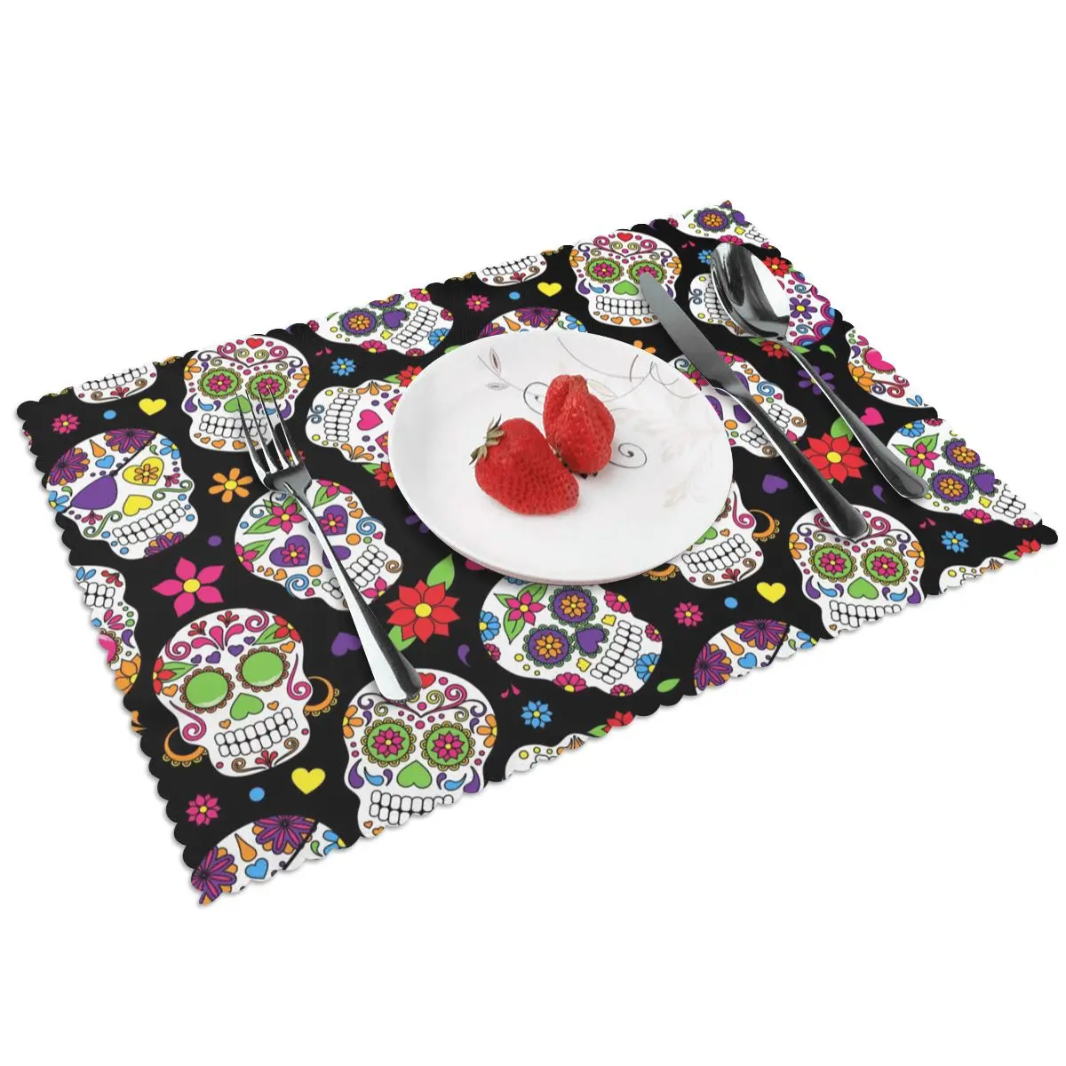 

Day Of The Dead Sugar Skull Dining Table Placemat Insulation Plate Mat Anti-scald Coaster Tableware Pad Heat Non-Slip