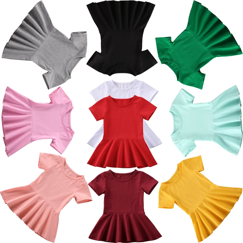 Для малышей Летняя одежда для малышек одноцветные хлопок короткий рукав 10 видов