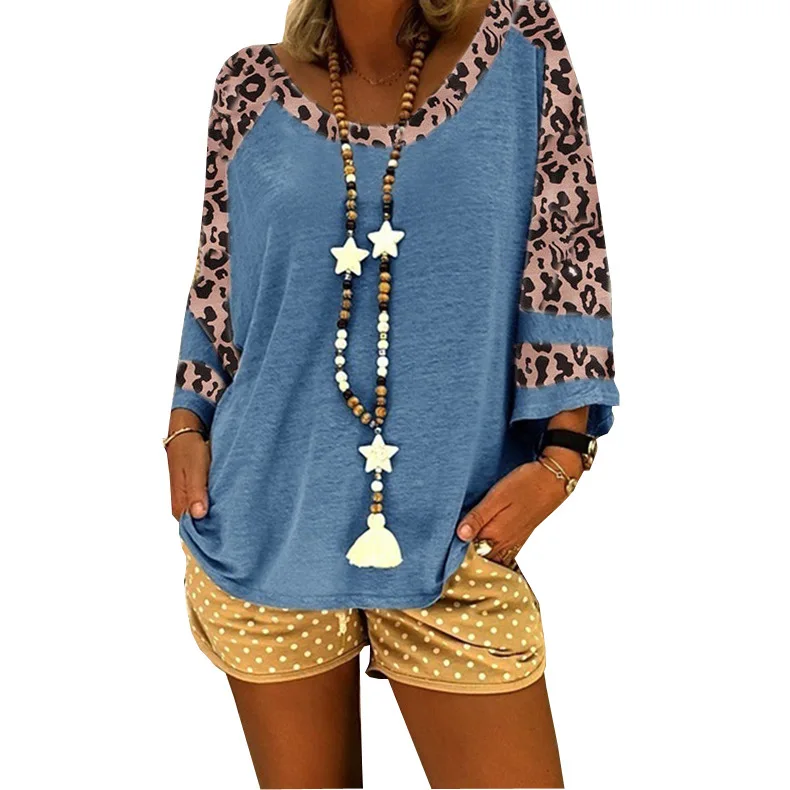 

European And American Spring And Summer New Women's Leopard Print Short Sleeve 2021 Shirt Top