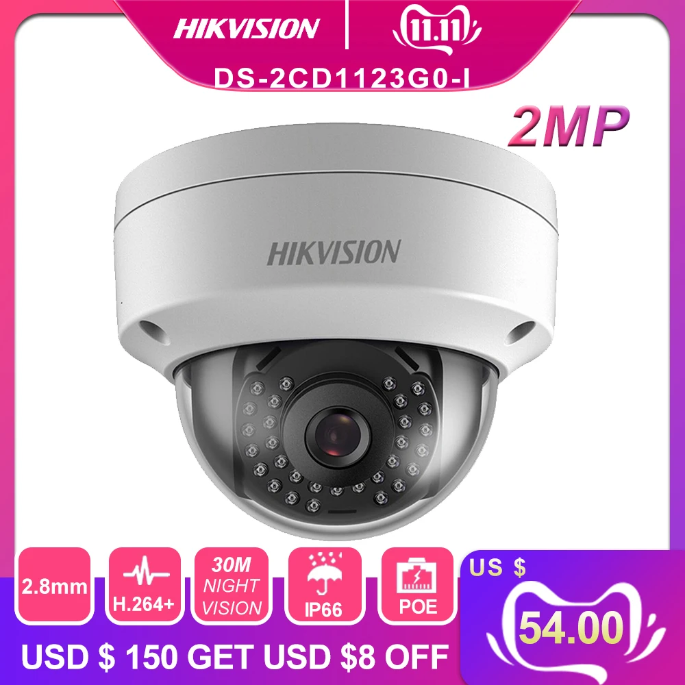 Купольная камера Hik оригинальная безопасности 2 МП CMOS PoE IP для улицы с DWDR 67 без