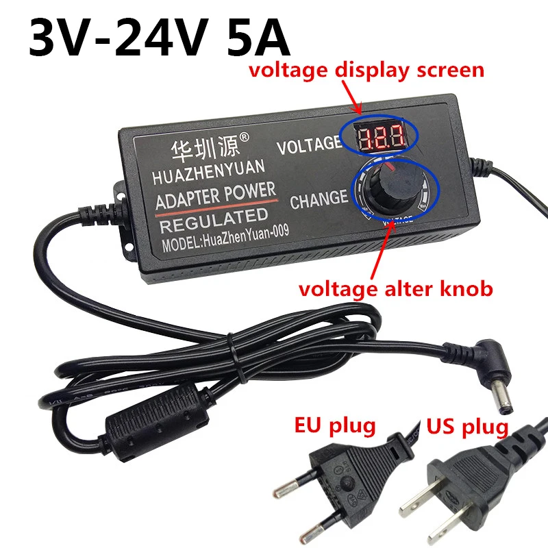Adjustable AC To DC Power Supply Adapter 3V 5V 6V 9V 12V 14V 15V 16V 17V 18V 20V 22V 24V 5A Universal 220V To 12 V Volt Adaptor