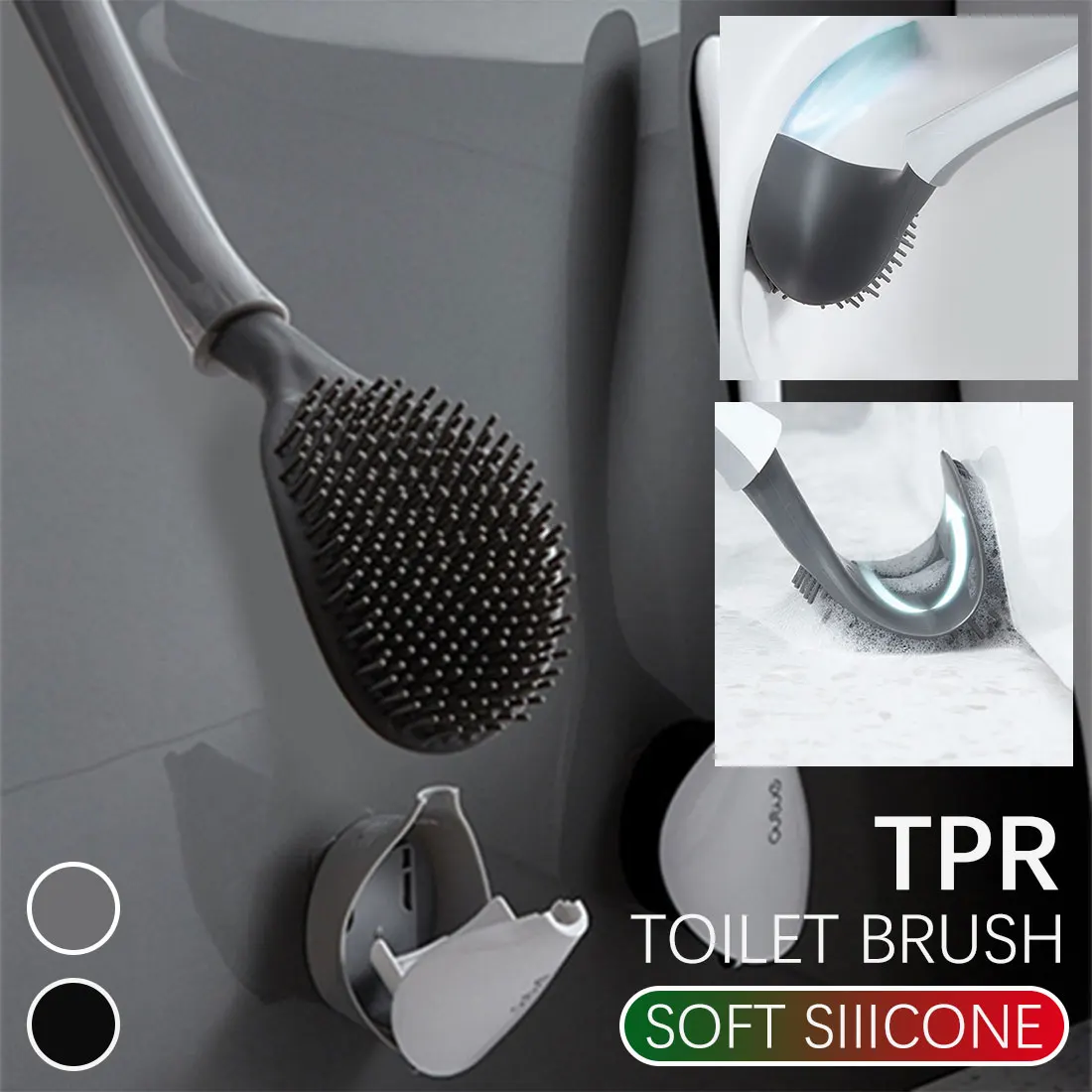 

Silicone Toilet Brush Household Punch-free Cleaning Tool TPR Flat Toilet Brush Bathroom Wall-mounted Bathroom Accessories