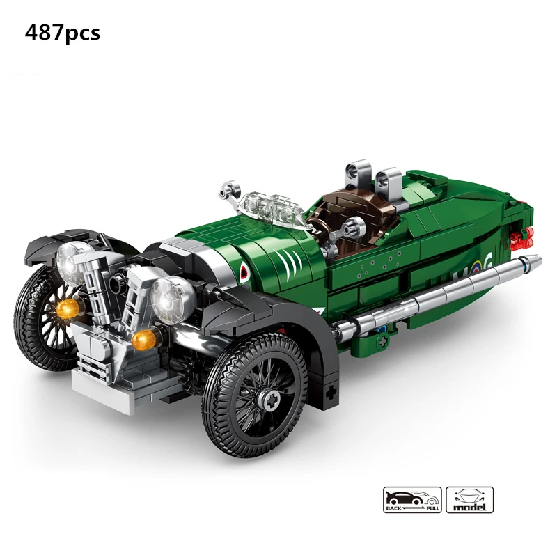 

High-Tech Retro Vintage Three-Wheeled Car Building Blocks Sets Bricks Super Sports Vehicle Classic Model Toys For Child Gifts