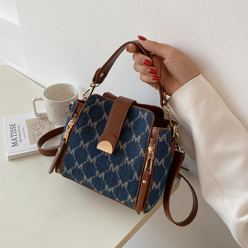

Burminsa Letters Jacquard Fabric Small Bucket Shoulder Crossbody Bags For Women Brand Designer Ladies Purses And Handbags 2021